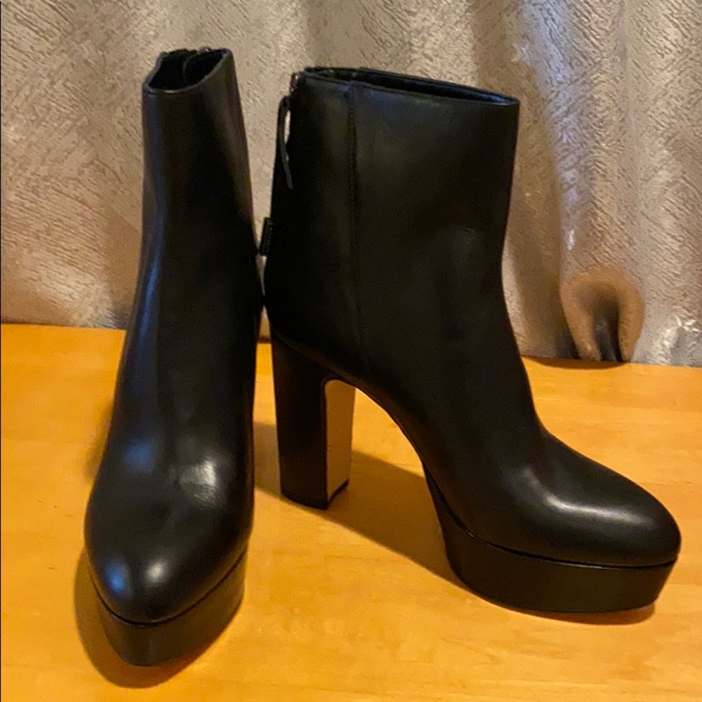 NEW ZARA Black Leather Platform Booties Sz 37